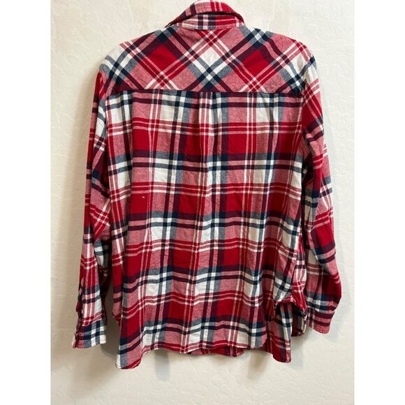 Women Gap Plaid Flannel Red White Blue Plaid Button Up Shirt Sz XL 100% Cotton - Picture 3 of 4